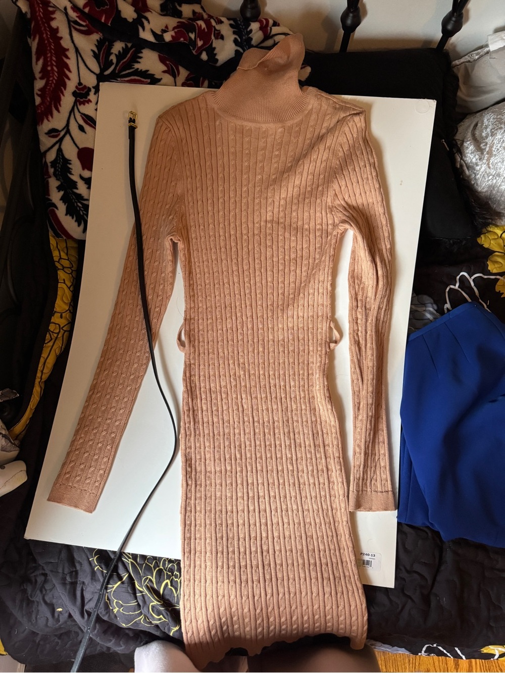 Derek Heart Cable Knit Turtleneck Dress in Blush Peach